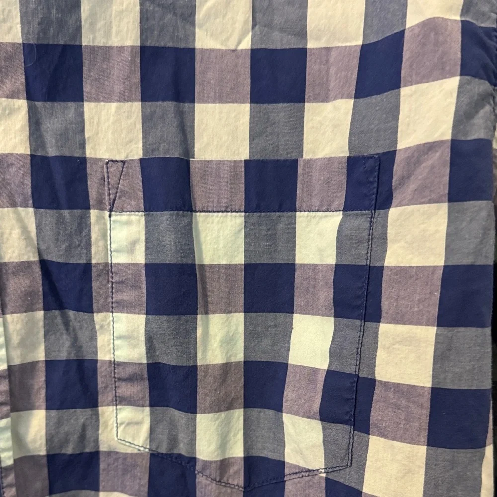 J. Crew Tailored Fit Navy and Light Blue Gingham Button-Down Shirt